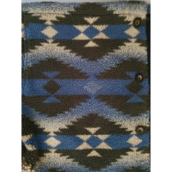 Woolrich Short Fleece Jacket Blue Gray Southwest Button Front Pockets Sz L - Picture 6 of 11